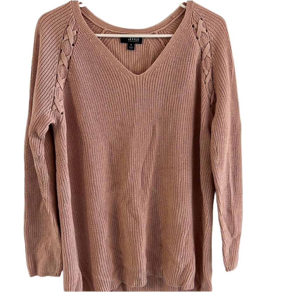 a.n.a. Light Pink V-Neck Ribbon Sweater - Picture 1 of 12